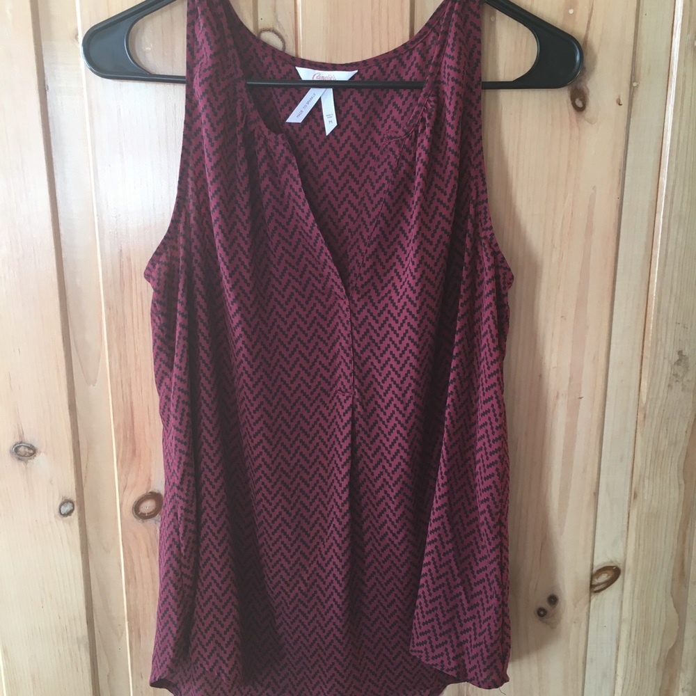 Sleeveless Dark Red Blouse.